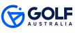 Golf Australia logo: a blue circular emblem with an abstract golfer figure to the left of the bold dark-blue wordmark 'GOLF AUSTRALIA'